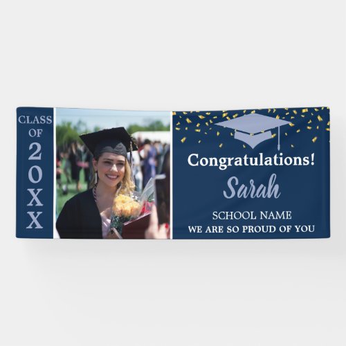 Blue  Silver Graduation Photo Class Of 2023 Banner