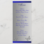 Blue, Silver Gray Butterfly Floral Menu Card (Back)