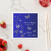 Blue, Silver Gray Butterfly Floral Paper Napkins (Insitu)