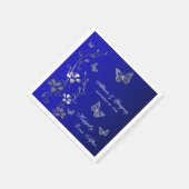 Blue, Silver Gray Butterfly Floral Paper Napkins (Corner)