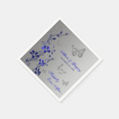 Blue, Silver Gray Butterfly Floral Paper Napkins 2 (Corner)