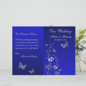 Blue, Silver Gray Butterfly Floral Wedding Program (Standing Front)