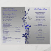 Blue, Silver Gray Butterfly Floral Wedding Program (Back)