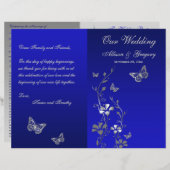 Blue, Silver Gray Butterfly Floral Wedding Program (Front/Back)