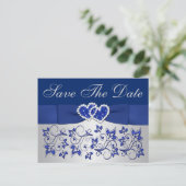 Blue, Silver Gray Floral Save the Date Postcard (Standing Front)