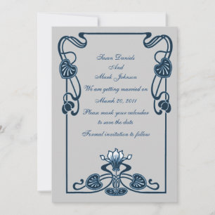 Blue Silver Gray Floral Wedding Save The Date Invitation