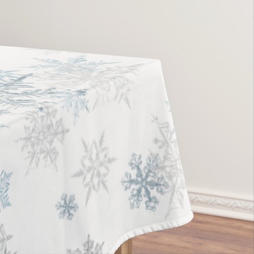 Blue Silver Gray Icy Snowflake Winter Wonderland Tablecloth