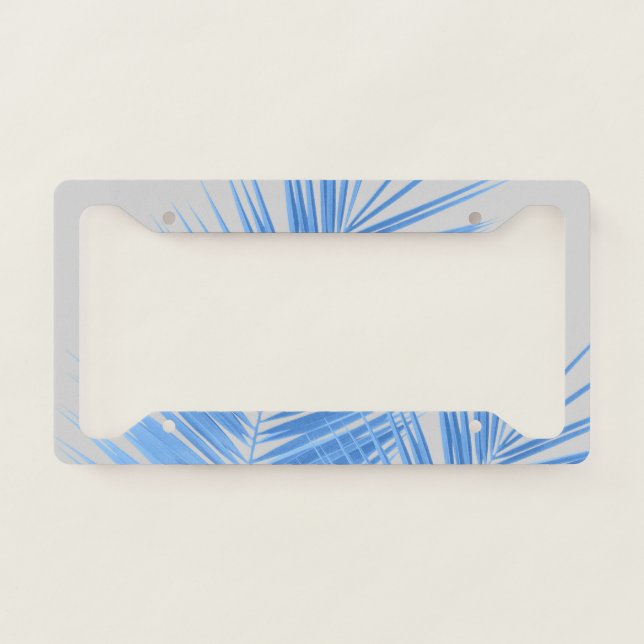 Blue Silver Gray Palm Leaves Dream #1  License Plate Frame (Front)