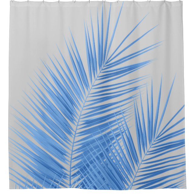 Blue Silver Gray Palm Leaves Dream #1  Shower Curtain (Front)