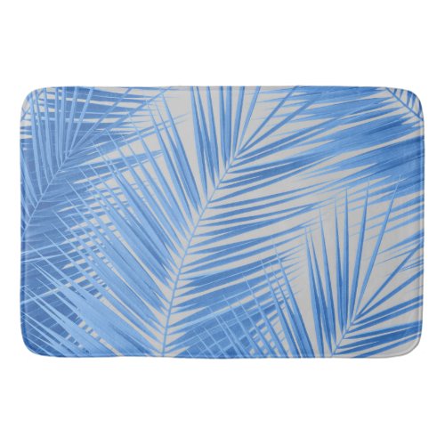 Blue Silver Gray Palm Leaves Dream 1a  Bath Mat