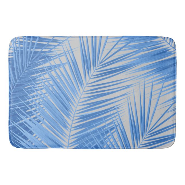Blue Silver Gray Palm Leaves Dream #1a  Bath Mat (Front)