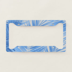 Blue Silver Gray Palm Leaves Dream #1a License Plate Frame