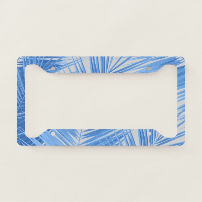 Blue Silver Gray Palm Leaves Dream #1a  License Plate Frame (Front)