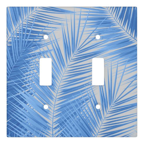 Blue Silver Gray Palm Leaves Dream 1a  Light Switch Cover