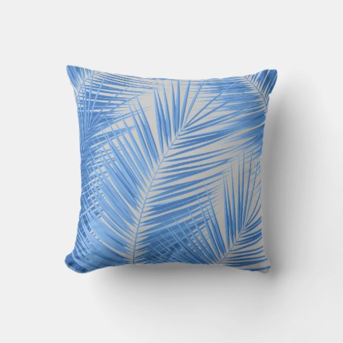 Blue Silver Gray Palm Leaves Dream 1a  Throw Pillow
