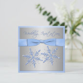 Blue, Silver Gray Snowflakes Wedding Invite (Standing Front)
