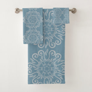 BLUE SILVER GREY HAMPTONS STYLE BATHROOM TOWEL SET