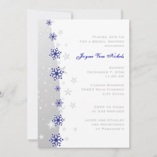 Blue, silver grey snowflake wedding bridal shower invitation
