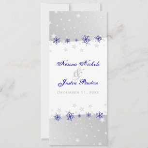 Blue, silver grey snowflake wedding program card
