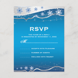 Blue, silver grey snowflake winter wedding RSVP Card