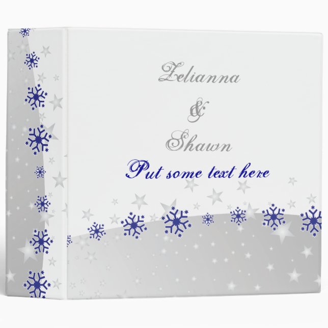 Blue, silver grey white snowflake wedding planner 3 ring binder (Front/Spine)