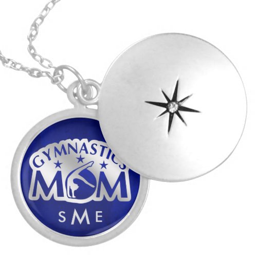 Blue Silver Gymnastics Mom Monogram Locket Necklace