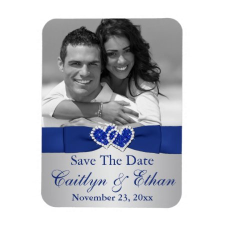 Blue, Silver Hearts Save The Date Photo Magnet