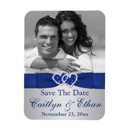 Blue Silver Hearts Save the Date Photo Magnet