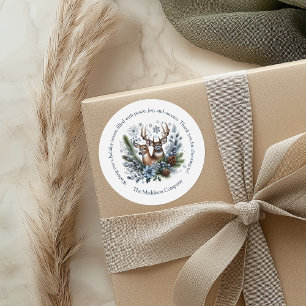 Blue Silver Holiday Floral Deer Pair  Classic Round Sticker