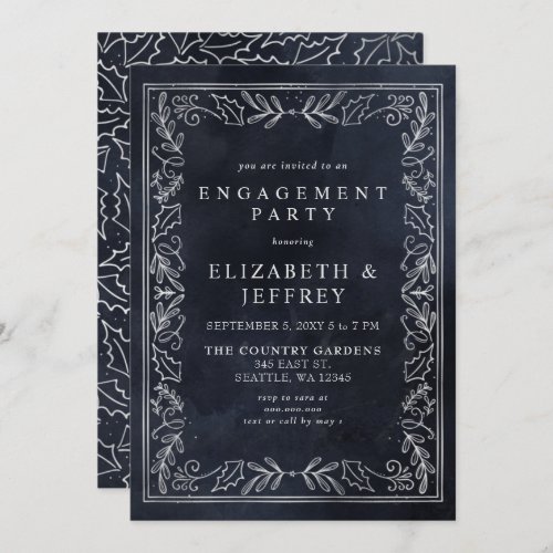 Blue Silver Holly Christmas Engagement Party   Invitation