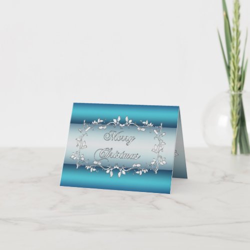 Blue Silver Holly Vines Corporate Christmas Card