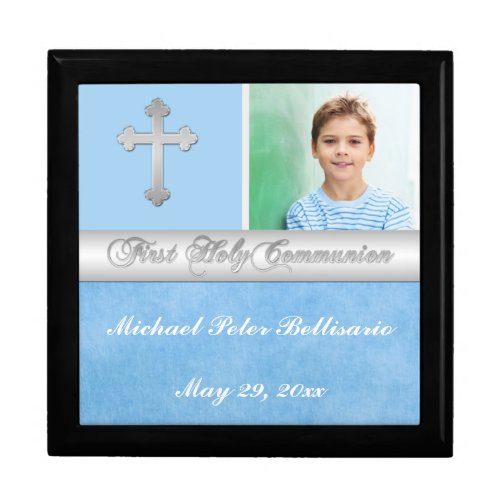 Blue Silver Holy Communion Keepsake Jewelry Box