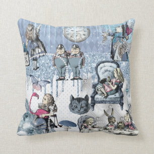 Blue Silver Ice Alice in Wonderland Throw Pillow