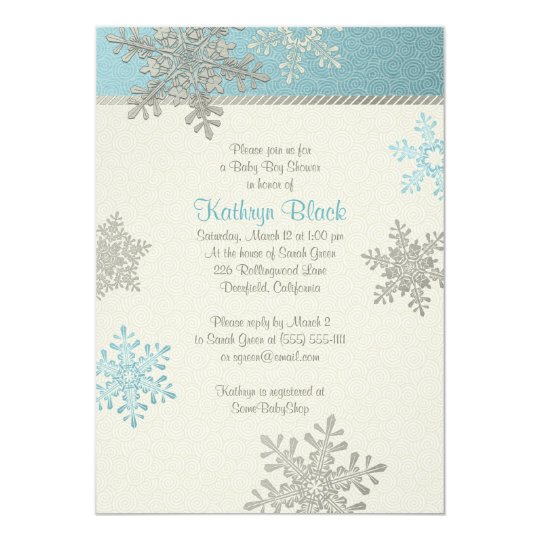 Blue Silver Ivory Snowflake Winter Baby Shower Invitation | Zazzle.com