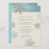 Blue Silver Ivory Snowflake Winter Bridal Shower Invitation (Front/Back)