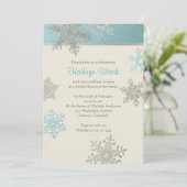 Blue Silver Ivory Snowflake Winter Bridal Shower Invitation (Standing Front)