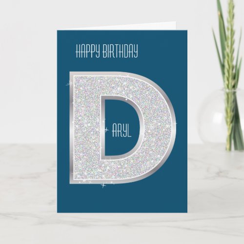 Blue Silver Letter D Card