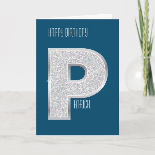 Blue Silver Letter P Card