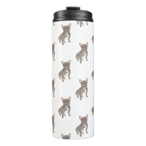 Blue Silver Lilac Grey Frenchie Thermal Tumbler