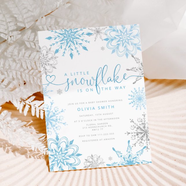 Blue silver little snowflake Boy baby shower  Invitation (Creator Uploaded)