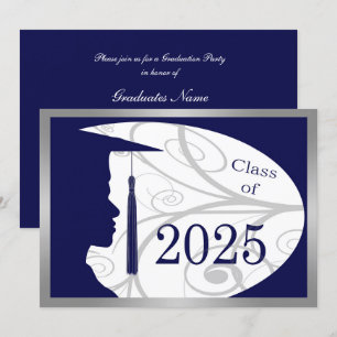 Blue Silver Man Silhouette 2025 Graduation Party Invitation
