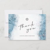 Blue Silver Marble Bar or Bat Mitzvah Thank You (Front)