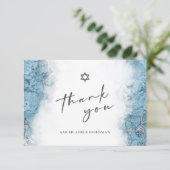 Blue Silver Marble Bar or Bat Mitzvah Thank You (Standing Front)