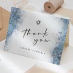Blue Silver Marble Bar or Bat Mitzvah Thank You Card<br><div class="desc">This elegant modern bar or bat mitzvah thank you card features a light blue watercolor border design in imitation of marble veined with faux silver foil, fading gradually into the white background. A small Star of David appears above the words "thank you" in charcoal gray handwriting script, with the name...</div>