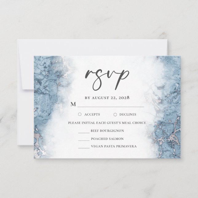 Blue Silver Marble Meal Choice RSVP (Front)