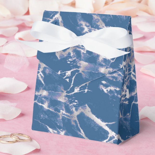 Blue Silver Marble Wedding Favor Boxes (Wedding)