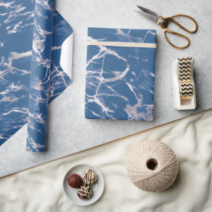 Blue Silver Marble Wrapping Paper