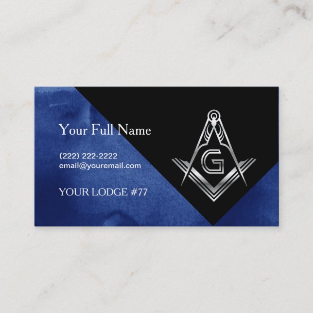 Blue Silver Masonic Business Cards, Square Compass Business Card (Front)