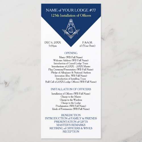 Blue Silver Masonic Installation Program Template
