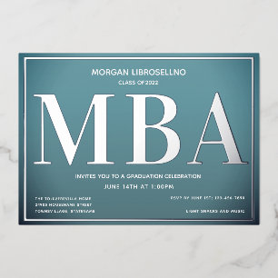 Blue Silver MBA Graduation Foil Invitation